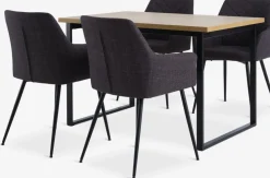 AABENRAA + PURHUSMesa AABENRAA L120 roble cálido + 4 sillas PURHUS gris/negro