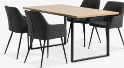 AABENRAA + PURHUSMesa AABENRAA L160 roble cálido + 4 sillas PURHUS gris/negro