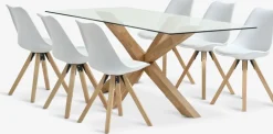 AGERBY + BLOKHUSMesa AGERBY L190 roble natural + 4 sillas BLOKHUS blanco