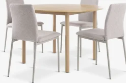 ALSTED + BRANDEMesa ALSTED Ø120 roble natural + 4 sillas BRANDE beis