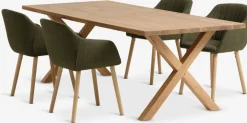 GRIBSKOV + ADSLEVMesa GRIBSKOV L230 roble natural + 4 sillas ADSLEV oliva