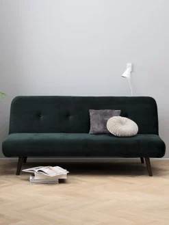 JUVRESofá cama JUVRE terciopelo verde oscuro/nogal