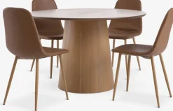 KLIPLEV + JONSTRUPMesa KLIPLEV Ø120 roble natural + 4 sillas JONSTRUP marrón