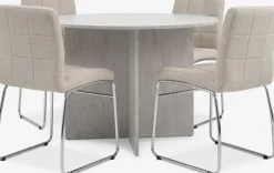 KRONDAL + HAMMELMesa KRONDAL Ø110 travertino + 4 sillas HAMMEL beis