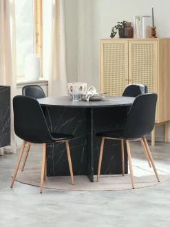 KRONDAL + JONSTRUPMesa KRONDAL Ø110 mármol + 4 sillas JONSTRUP negro