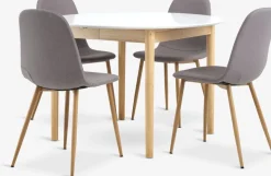 MARSTRAND + JONSTRUPMesa MARSTRAND Ø110 blanco + 4 sillas JONSTRUP gris