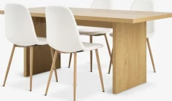 MUNKEBY + JONSTRUPMesa MUNKEBY L180 roble cálido + 4 sillas JONSTRUP blanco