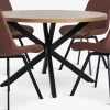 NORTOFT + HYGUMMesa NORTOFT Ø120 roble cálido + 4 sillas HYGUM marrón/negro