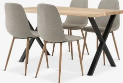 ROSLEV + BISTRUPMesa ROSLEV L140 roble natural + 4 sillas BISTRUP arena