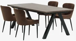 SANDBY + PEBRINGEMesa SANDBY L210 roble oscuro + 4 sillas PEBRINGE marrón