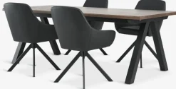SANDBY + ROSTRUPMesa SANDBY L210 roble oscuro + 4 sillas ROSTRUP negro