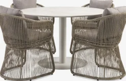 VAMDRUP + STORDALENMesa VAMDRUP Ø120 beis + 4 sillas STORDALEN natural