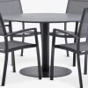 VAMDRUP + STRANDBYMesa VAMDRUP Ø120 + 4 sillas STRANDBY gris