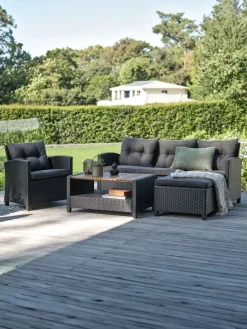 VENConjunto muebles jardín VEN 4 plazas con chaise longue negro